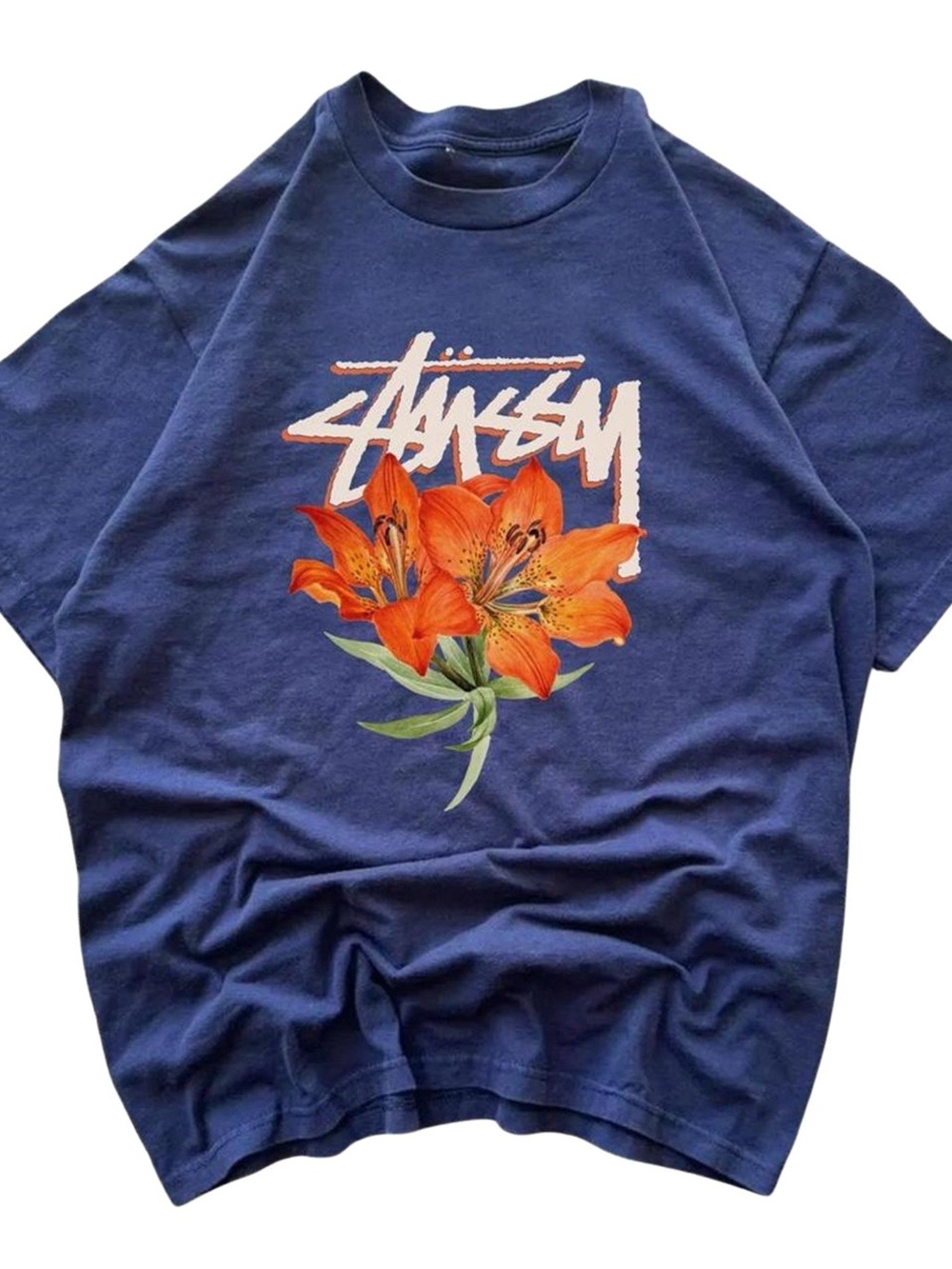 Navy Graphic Flower Tee, Gift For Her, For Him